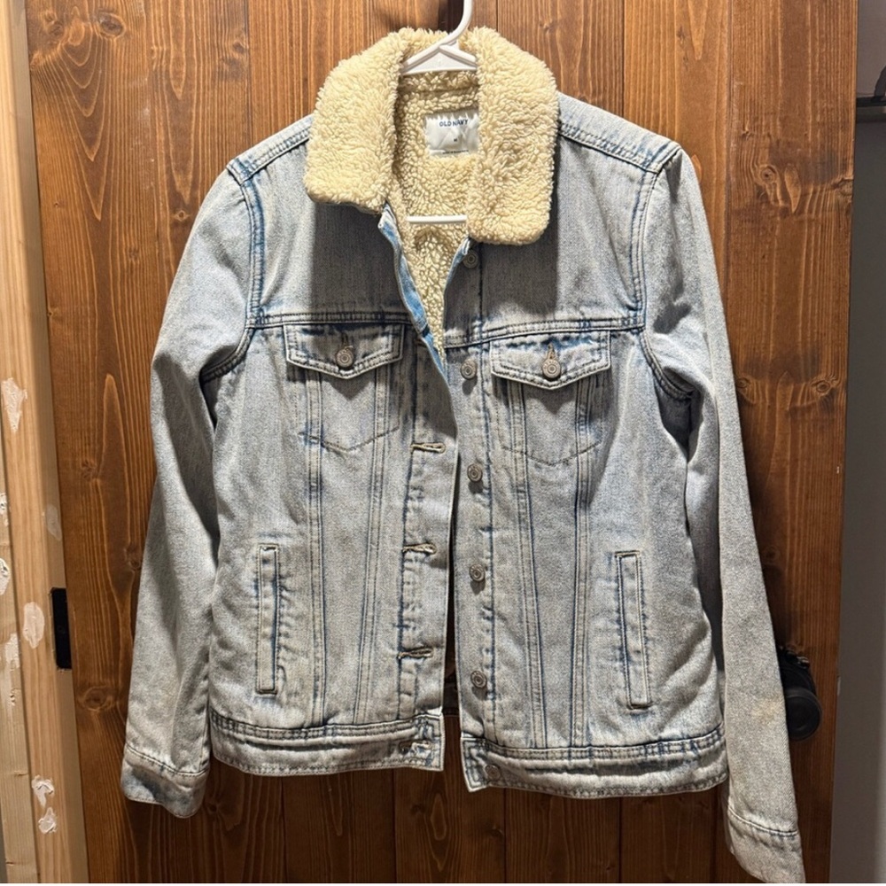 Old Navy Cream Sherpa Collar Denim Jacket